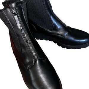 Anne Klein Dolton Iflex black leather knit shaft platform wedge boot size 11